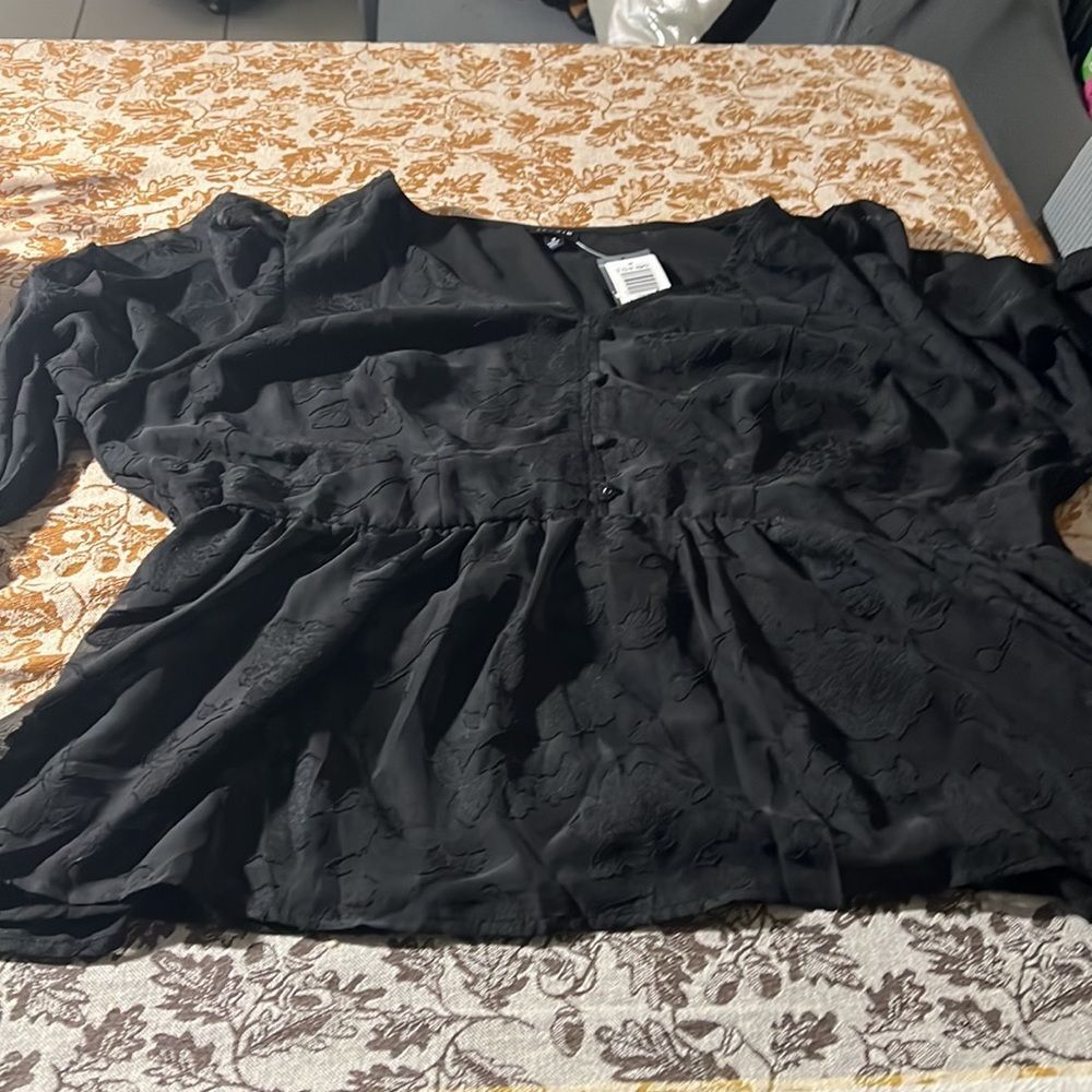 New Peplum Chiffon Clip Floral Blouson Sleeve Top - Picture 6 of 15